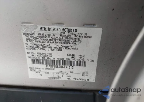 2013 Ford Taurus Se from USA, damaged, VIN 1FAHP2D82DG191613